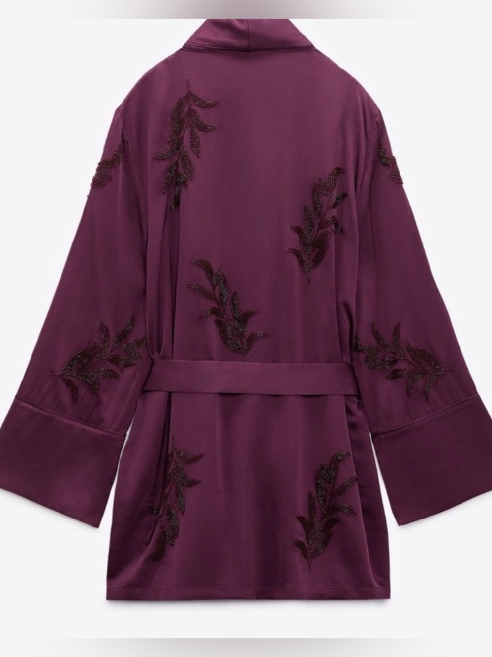 Zara Beaded Kimono Robe | Blogger Favourite Plum Viscose Wrap Jacket XL - Picture 4 of 10